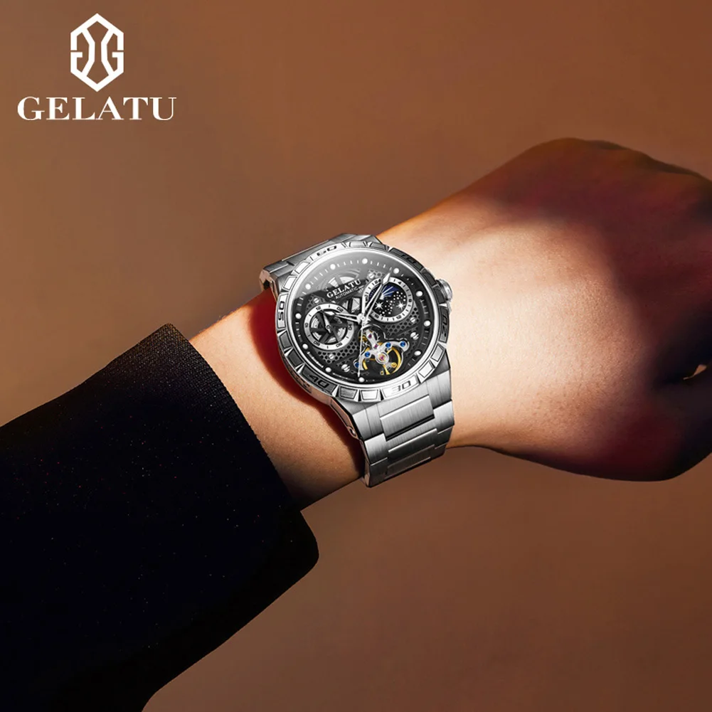 GEALTU Men\'s Watches Hollow Out Waterproof Multifunctional Chronograph Swiss Luminous Luxury Brand High end Male Wristwatches