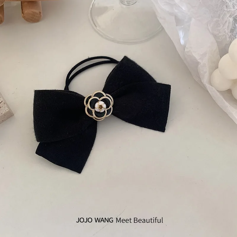 

Минималистичная атласная резинка для волос с бантом и камелией, винтажная, большая, для женщин, для хвоста, шикарная, простая, стильная