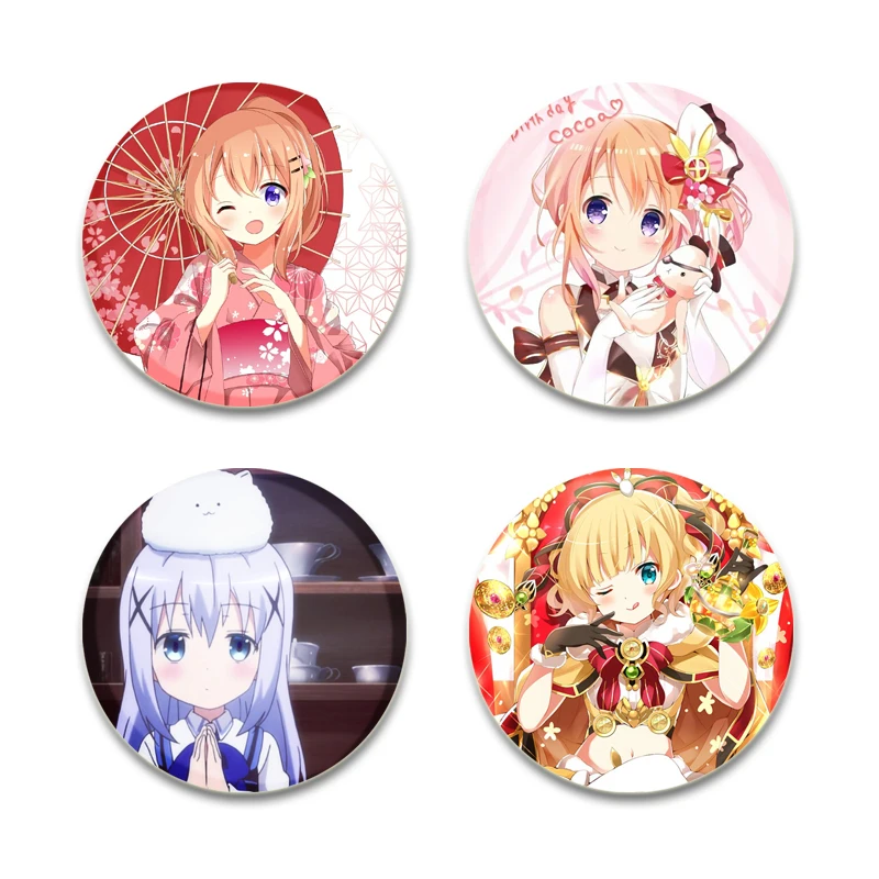 Anime Is The Order A Rabbit Button Pins Kafuu Chino Hoto Kokoa Cartoon Badge Round Creative Brooches Jewelry Accessories Gifts