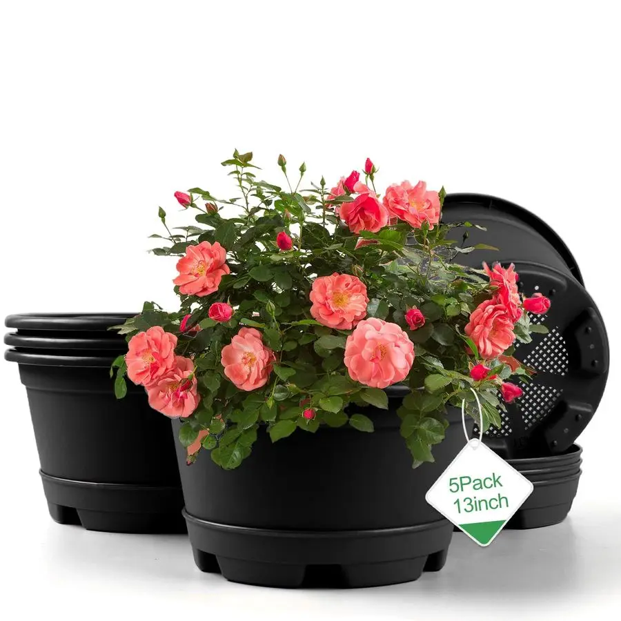 

Цветочные горшки, 5 упаковок, 13-дюймовые горшки для растений, современный декоративный садовый горшок с блюдцем, легкие большие горшки из смолы для дома