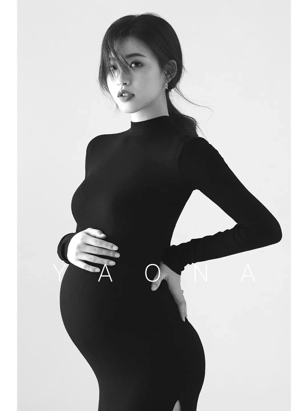 Vestidos de maternidad sexys para fotografía, ropa de embarazo larga con abertura lateral, color negro, para Sesión de fotos, 2021