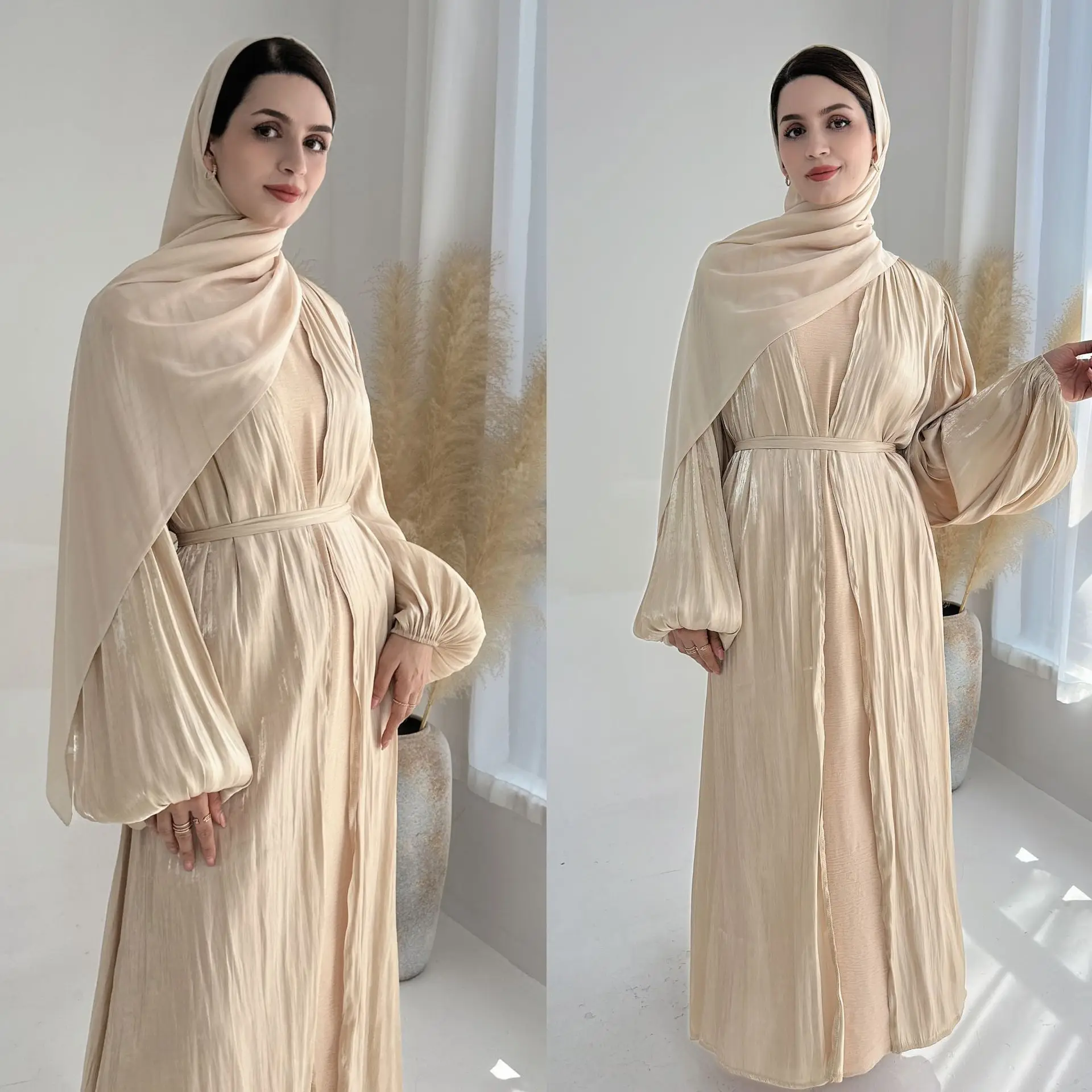 

Ид мусульманское праздничное платье для женщин Абая с шарфом Хиджаб Шелковистый кардиган Джалабия Длинные платья Марокко Кафтан Рамадан Платье Халат