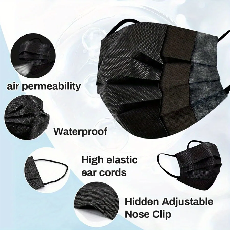 HENGPIN 100/200 قطعة قناع أسود قناع الوجه الواقي القابل للتصرف حزمة منفصلة حزمة مستقلة 3 طبقات رقائق تنفس يوميا #2