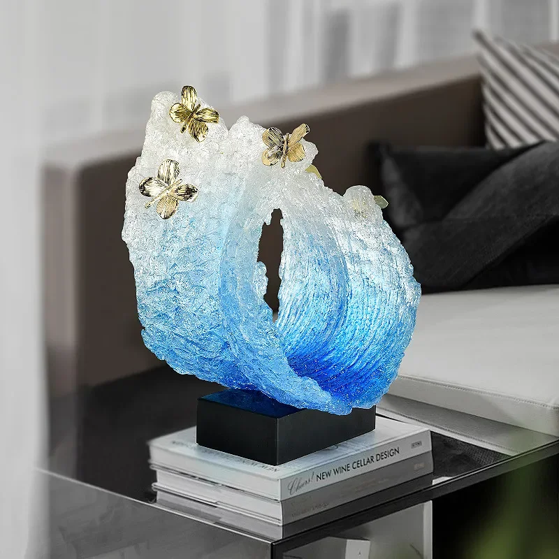 Creative Resin Butterfly Ornament for Home Decor Lucky Wave Craft Model House Entrance Soft Decoration Jewelry Display Piece