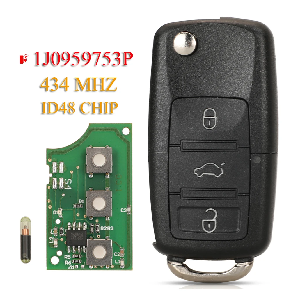 jingyuqin 1J0 959 753 P 3 przyciski zdalnego pilota samochodowego 434 MHz do Volkswagen VW Beetle Golf Jetta Passat 2002-2005 1J 0959753 P