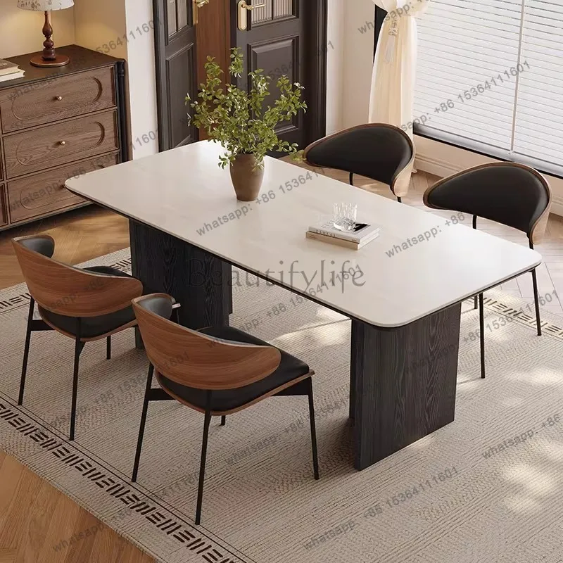 

Medieval solid wood travertine rock slab dining table rectangular table