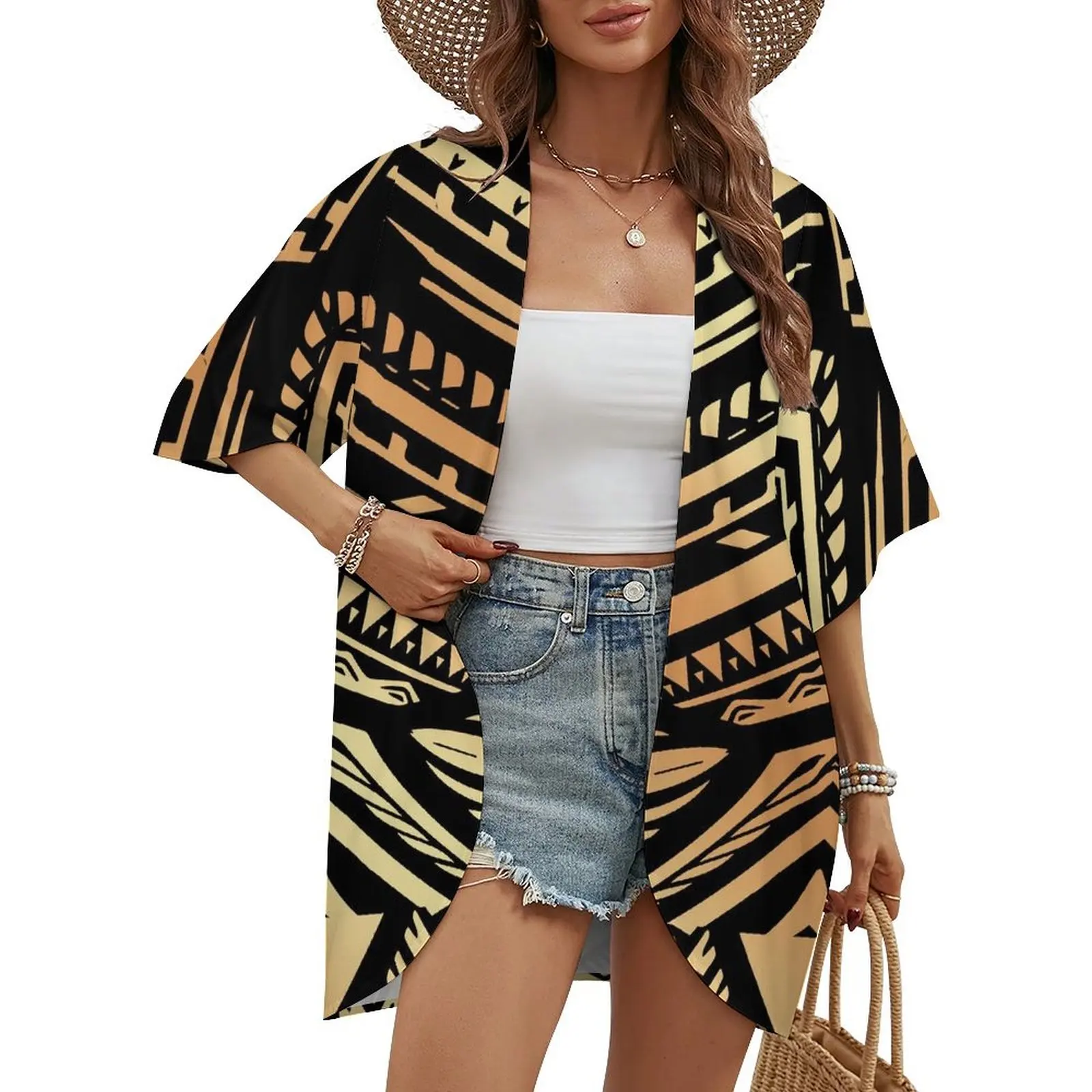 Elegant Loose Cardigan Casual Blouse Temperament Half Sleeve Polynesian Custom Sun Protection Coat For Women