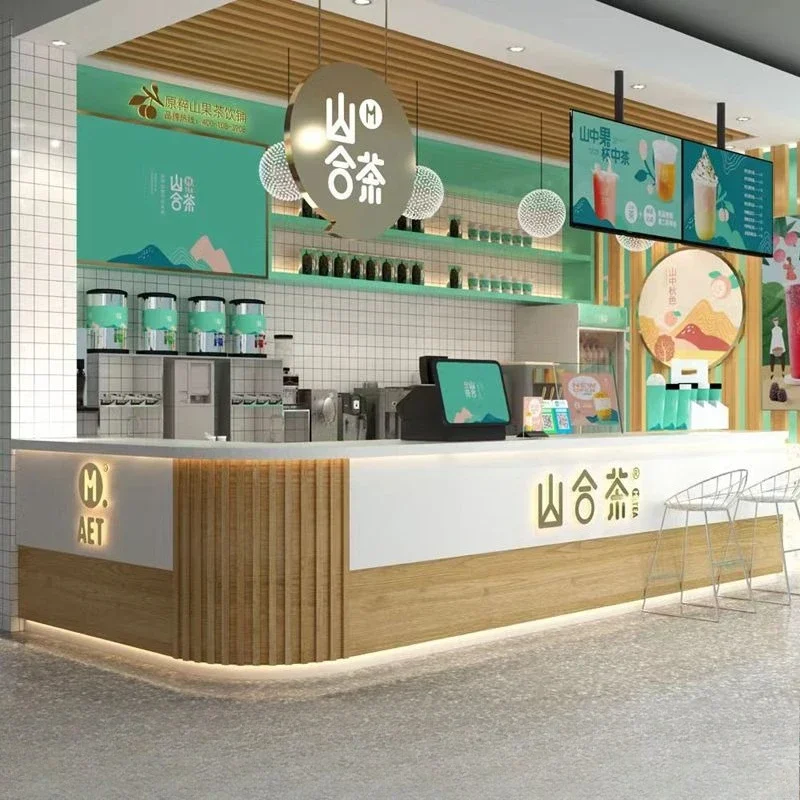 Магазин чая с молоком, кассир, дуга, мраморная стойка регистрации, кофейный десерт, магазин жареных куриных бургерсов