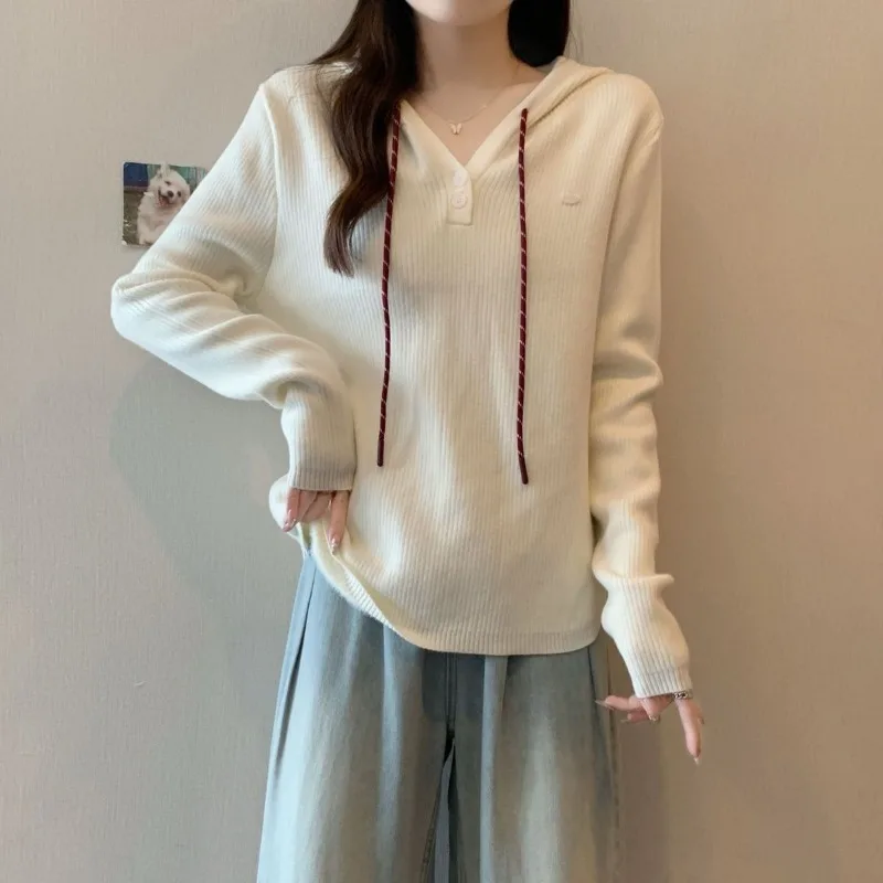 Hooded One-piece Velvet Sweater Women's Autumn and Winter New Pullover Sweater Plus Velvet Thickened Bottoming Top