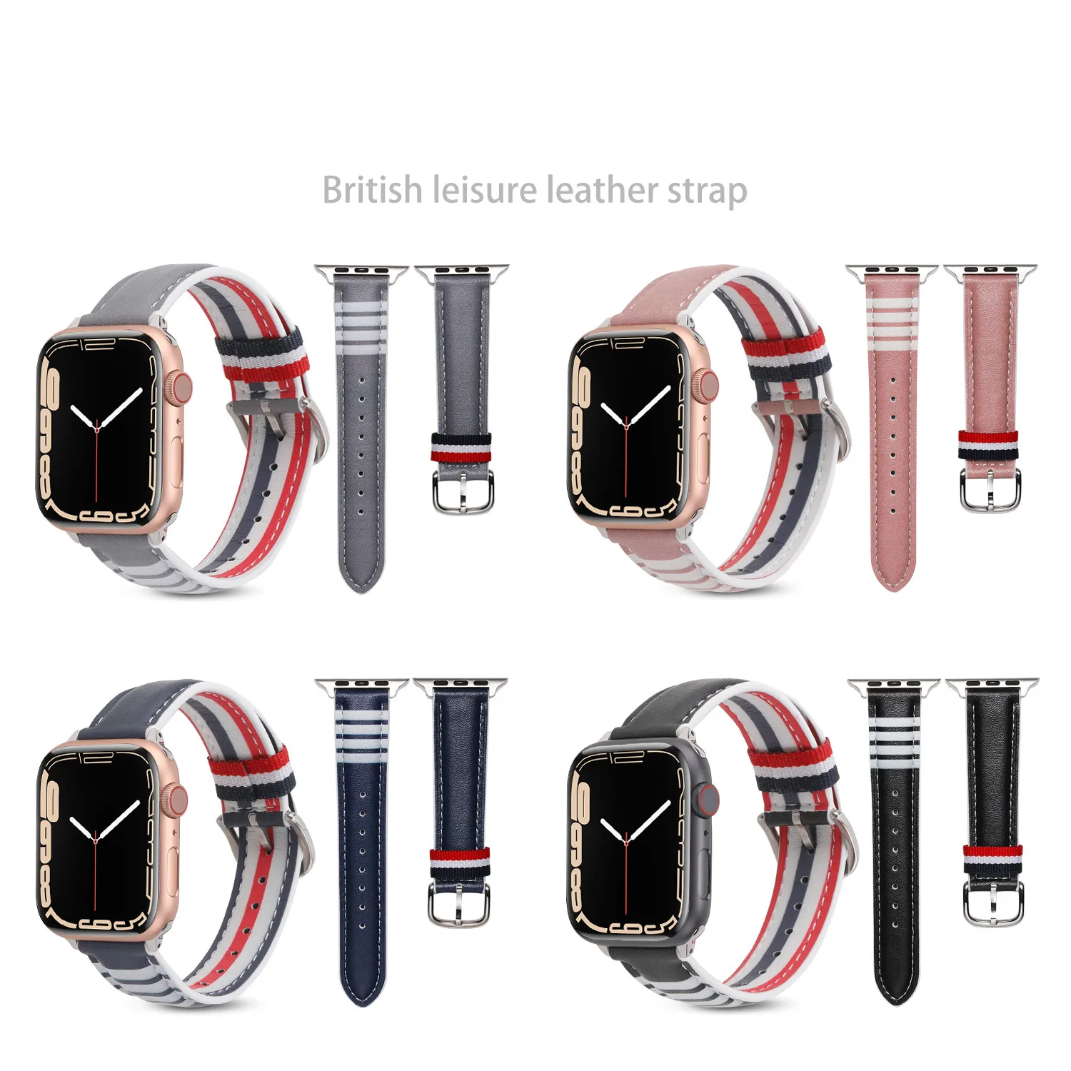 Cinturini in vera pelle per il tempo libero britannico per Apple Watch Series 8 7 SE 6 5 4 3 2 per iWach 38 40 41 42 44 45mm cinturino con fibbia