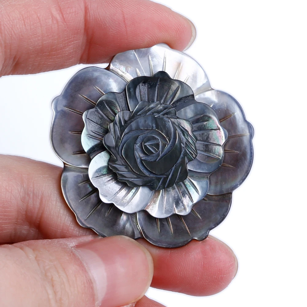 Natural Shell Brooch Black Mother Of Pearl Shell Camellia Flower Badge Pendant Bridal Corsage Pins DIY Charms Jewelry Accessory view 4