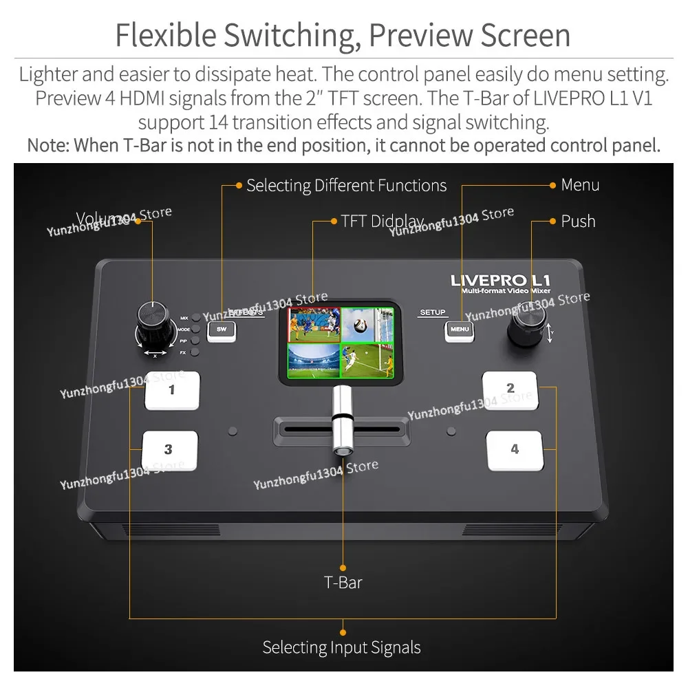 Do Brasil FEELWORLD  Multi Format Video Mixer Switcher 4xHDMI Inputs Camera  USB3.0 Live Streaming Youtube  LIVEPRO L1 V1