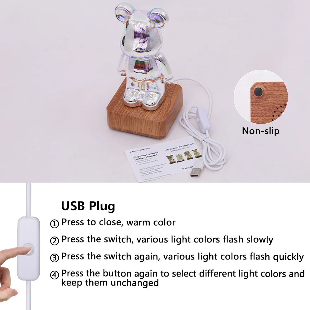 3D Led Night Light Firework Bear USB Projector Lamp Color Changeable Atmosphere Light Desktop Decoration Night Lamp Kids Gift