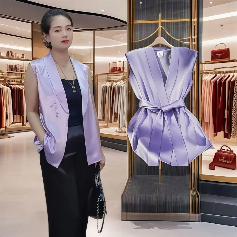 New Summer Light Luxury Sleeveless Suit Satin High-end Temperament Top French Celebrity Vest High Quality High Appearance Level