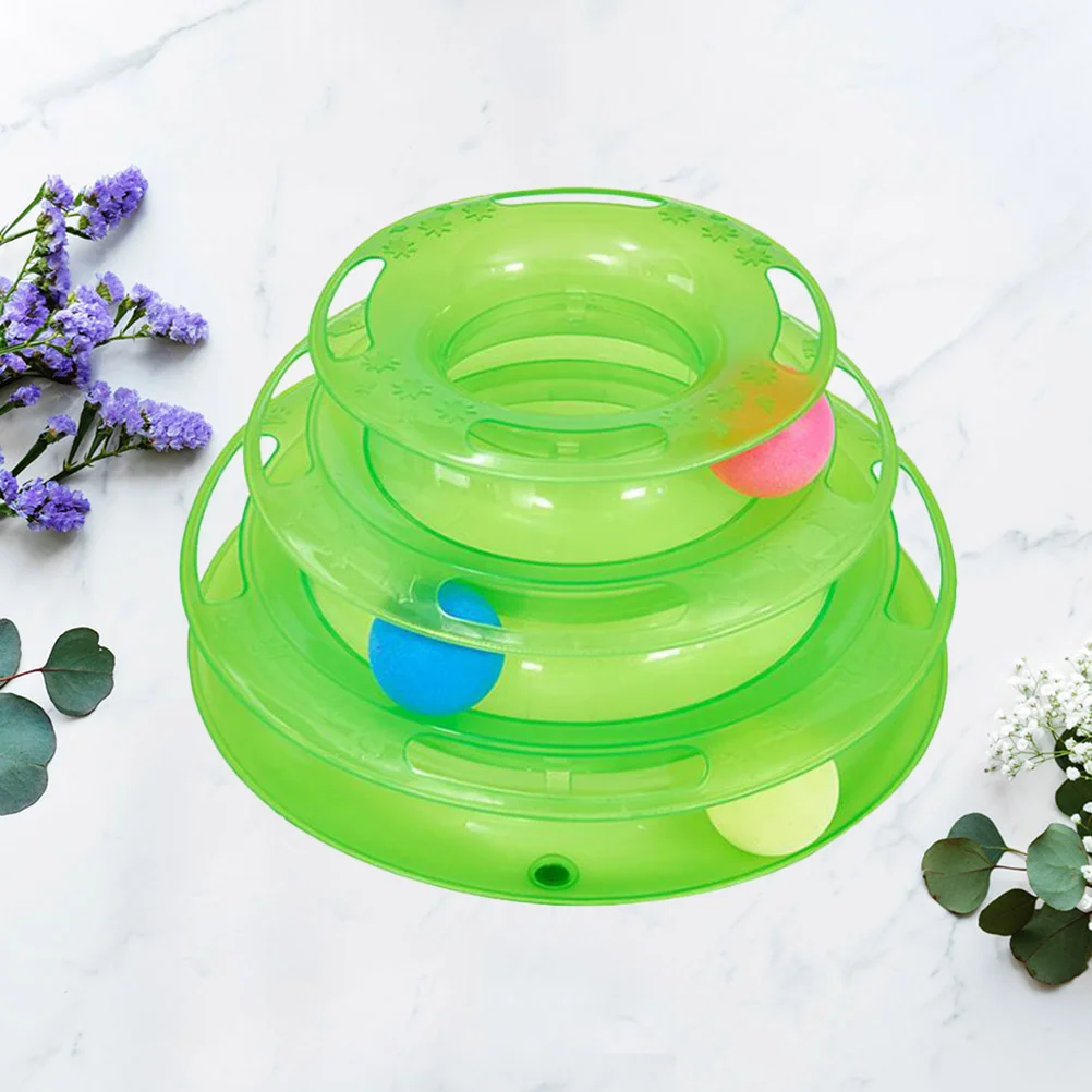 

1PC Three Level Cat Tracks Toy Funny Round Amusement Plate Pet Interactive Toys Cat Supplies (Green)