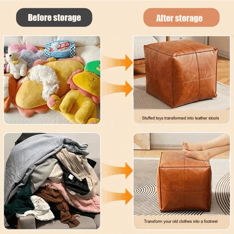 Living Room Faux Leather Sofa Dwarf Stool Unused Clothing Bag Window Bean Bag Chair Sitting Home DIY Lazy Sofa for Old Clothes image 3