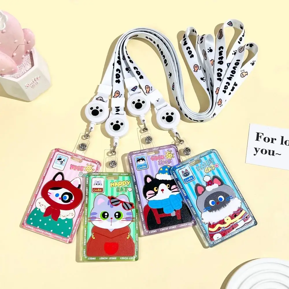 Etui na karty Przenośny kot kreskówkowy z paskami na breloki Przezroczysty, zapobiegający zgubieniu Materiały biurowe dla studentów Akcesoria podróżne