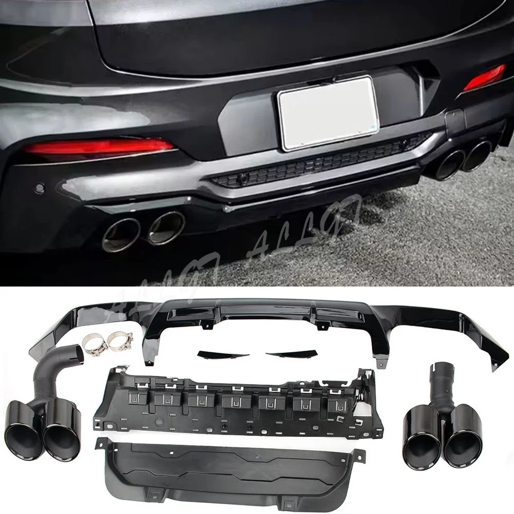 Rear Bumper Diffuser Spoiler Diffuser Tail Exhaust Tips For BMW X4 G02 LCI 2022-2024 Upgrade X4M Style Four Outlet