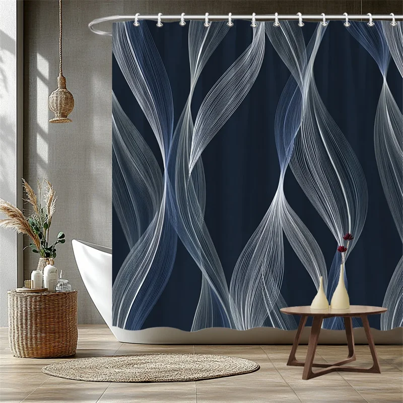 

Elegant Abstract Wave Pattern Navy Blue Shower Curtain Waterproof Bathroom Decor 180x180cm Modern Spa Luxury Liner