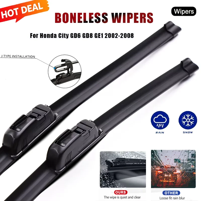 For Honda City GD6 GD8 GE1 2002-2008 Front Wiper Blades Set Premium Rubber Direct Replacement Quiet Durable All-Weather
