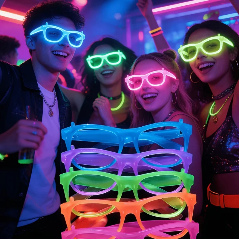 2/24pcs Glow-in-the-Dark Neon Glasses No-Lenses Luminous Glasses Frame Party Favor for Halloween Prom Birthday Decor Photo Props view 2