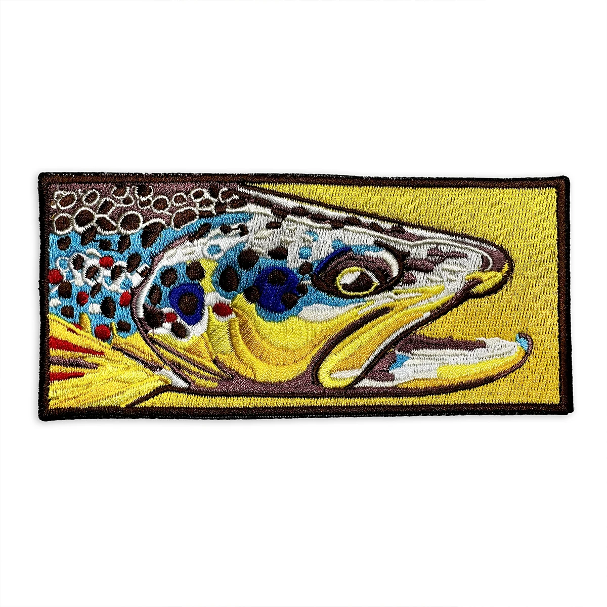 Wild Brown Trout Iron On Fish Embroidered Art Patches for Clothing 5.5x2.5inch Gold Brown Rectangular Animal Embroidery Badge