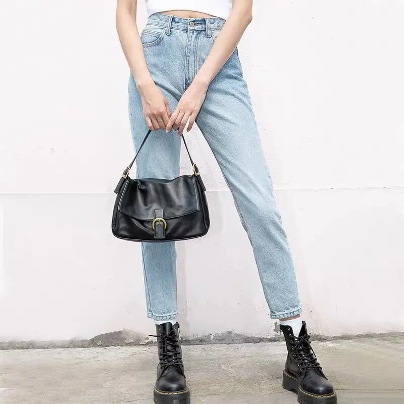 Sac à Main en Cuir PU Solide de Grande Capacité pour Femme, Grands Sacs Sous les Bras, Vintage, Décontracté, Fourre-Tout