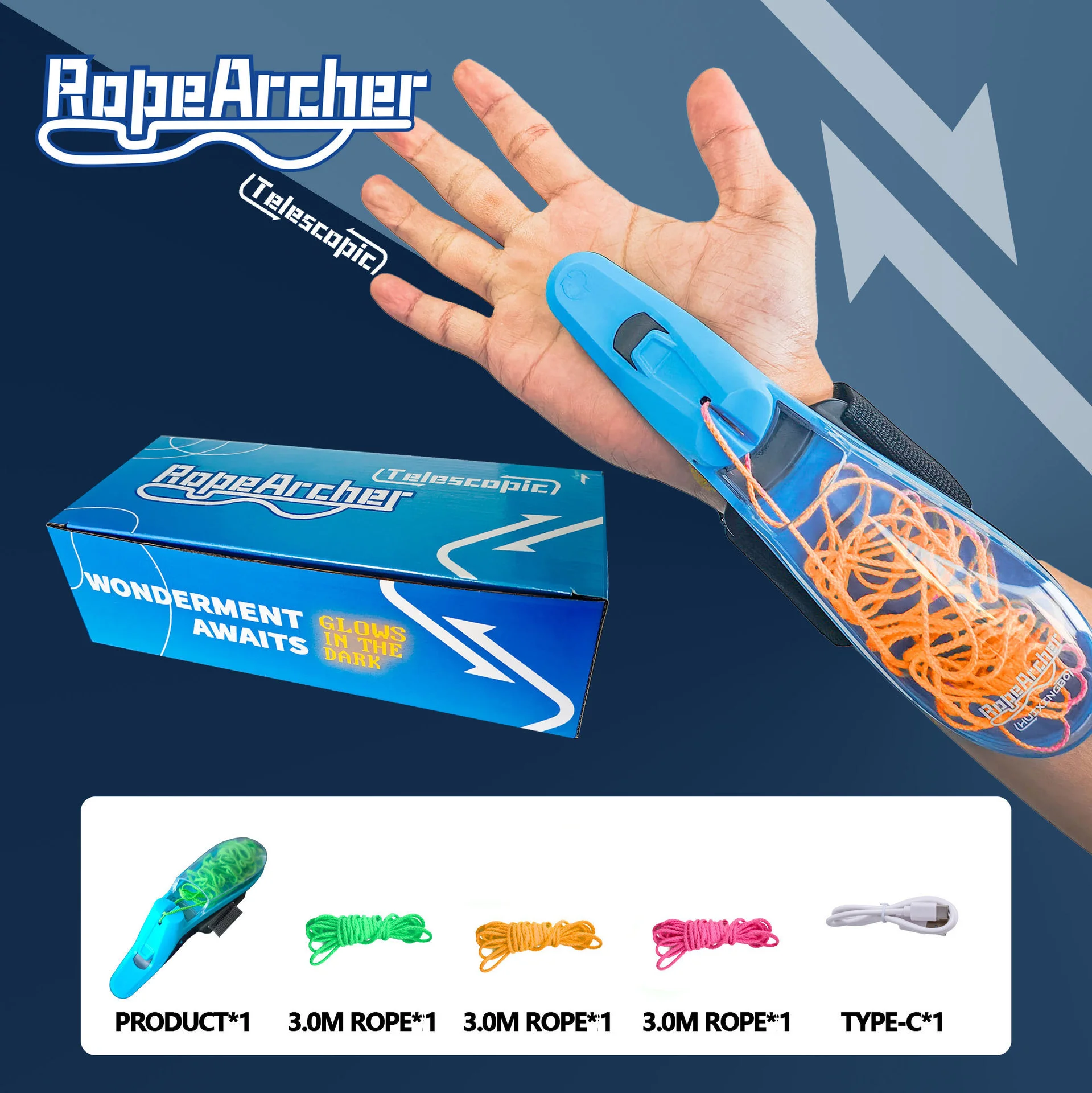

2026 New Luminous Rope Launcher Wristband Flying String Shooter Automatic Recoil Toy Night Glow Interactive Fun Gift