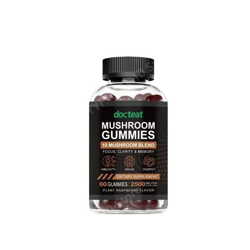 

Mushroom Extract Gummies for Focus and Energy Support Nutritional Supplement Relieve Fatigue Chewable Daily Treat 60 Gummies