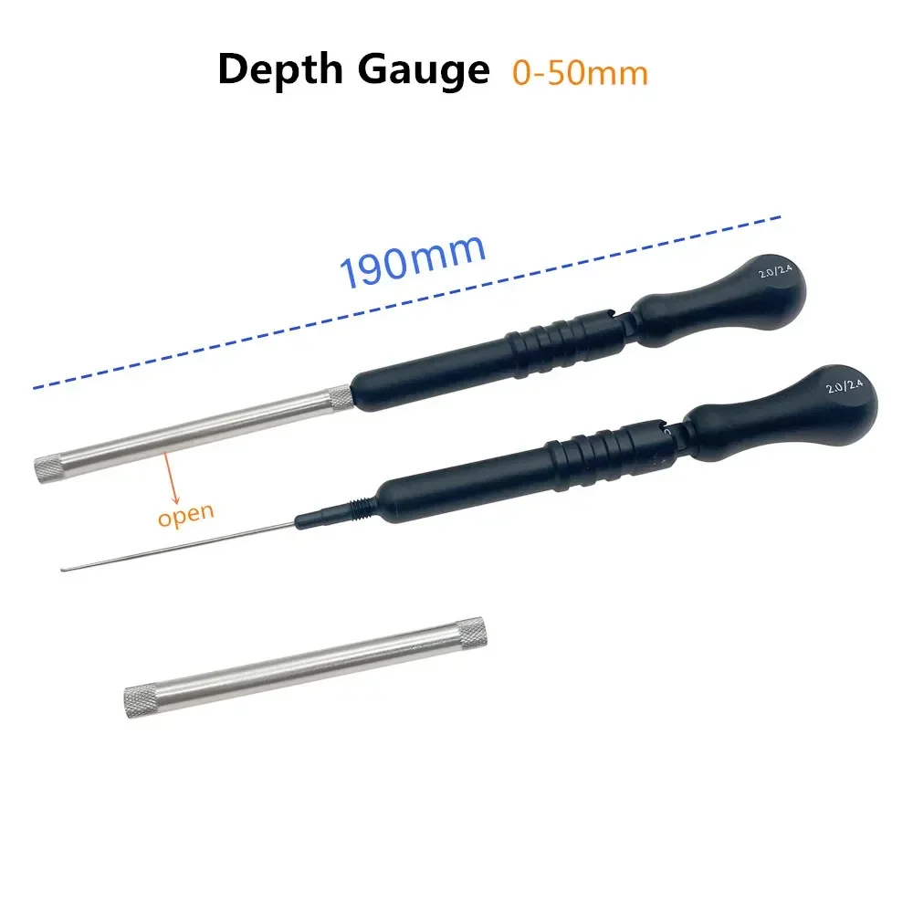 QSWTITAN Depth Gauge Vetereinary Orthopedic Instrument Black Aluminum Depth Gauge Measuring Ruler Drill Hole Measurement