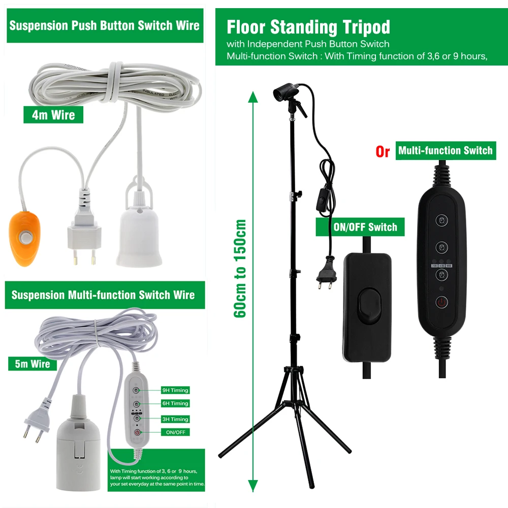 85-265V E27 LED dělat se lehký cibule 250W plný spektrum svit rostlina lehký s časovací spínač wire/tripod fytolampa pro rostlin stan