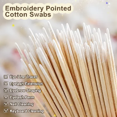 100Pcs Wooden Pointed Cotton Swabs Ultra-small Lint Free Makeup Applicator Sticks for Eyebrow Eyeliner Remover Cosmetic Cleaning