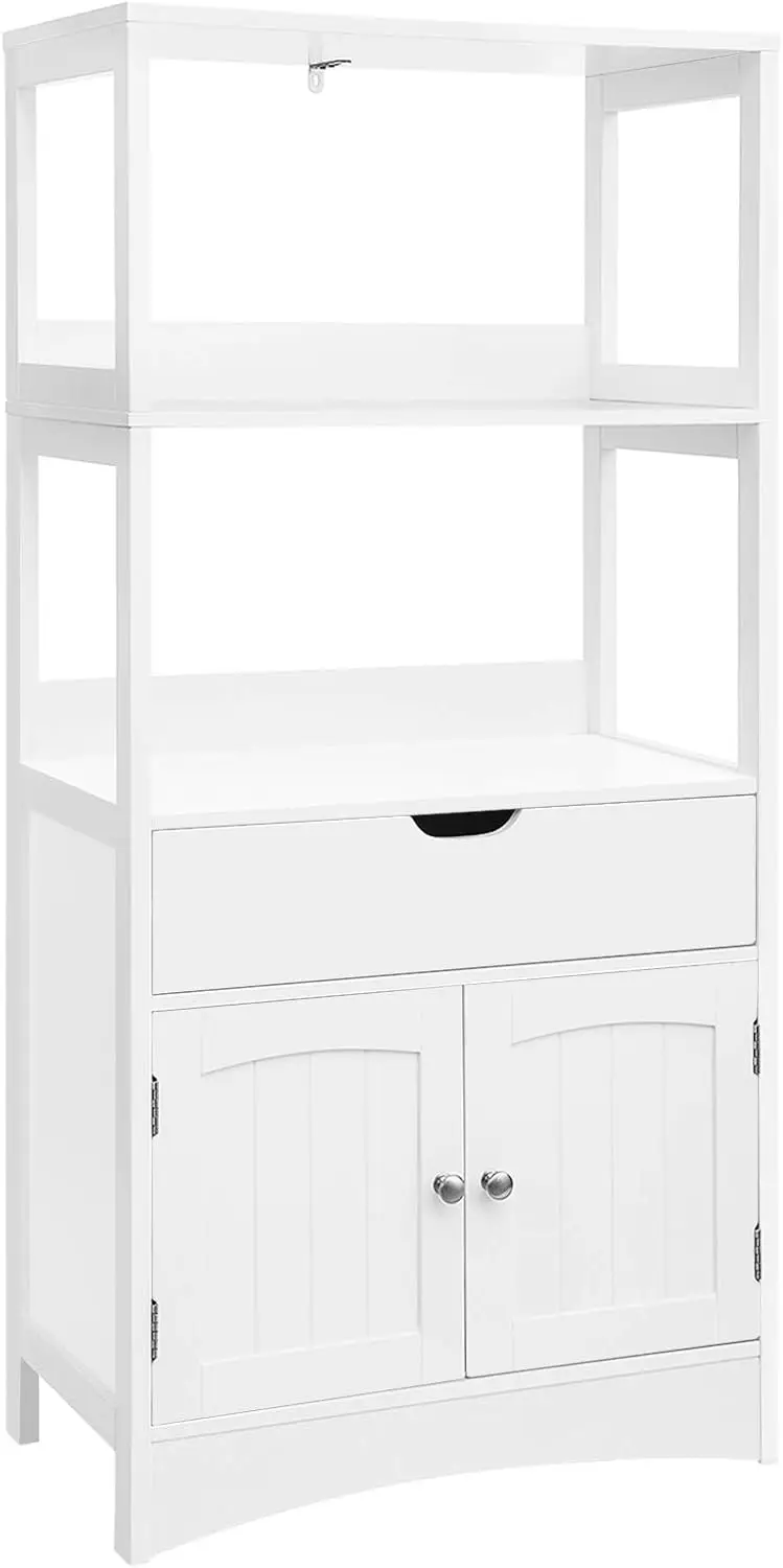 

Bathroom Storage Cabinet, Freestanding Linen Tower, Tall Bookcase with 2 Open Shelves, 1 Large Drawer, 12.8 x 23.6 x 48