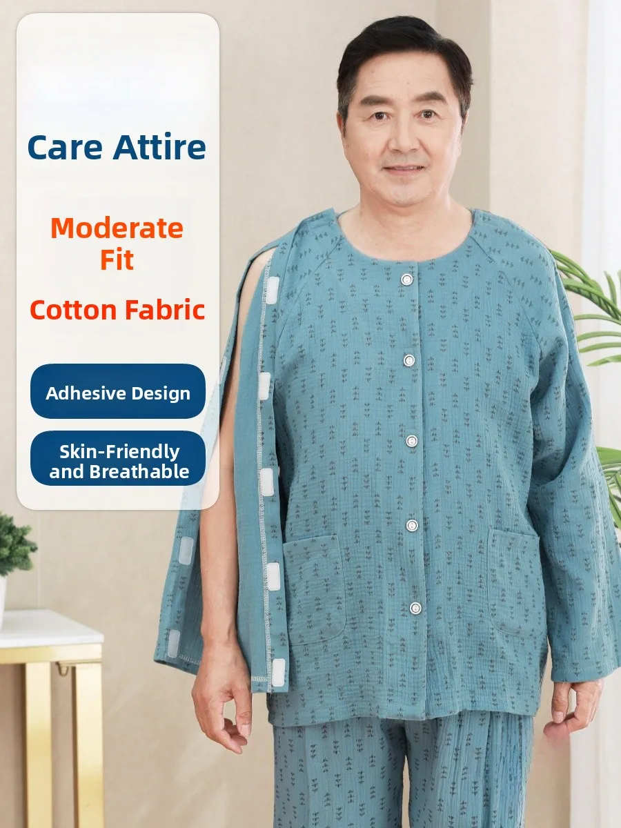 

ly Caregiver Clothes Pure Cotton Easy to Put on And off for Bedridden Stroke Patients Post-Surgery Clothes