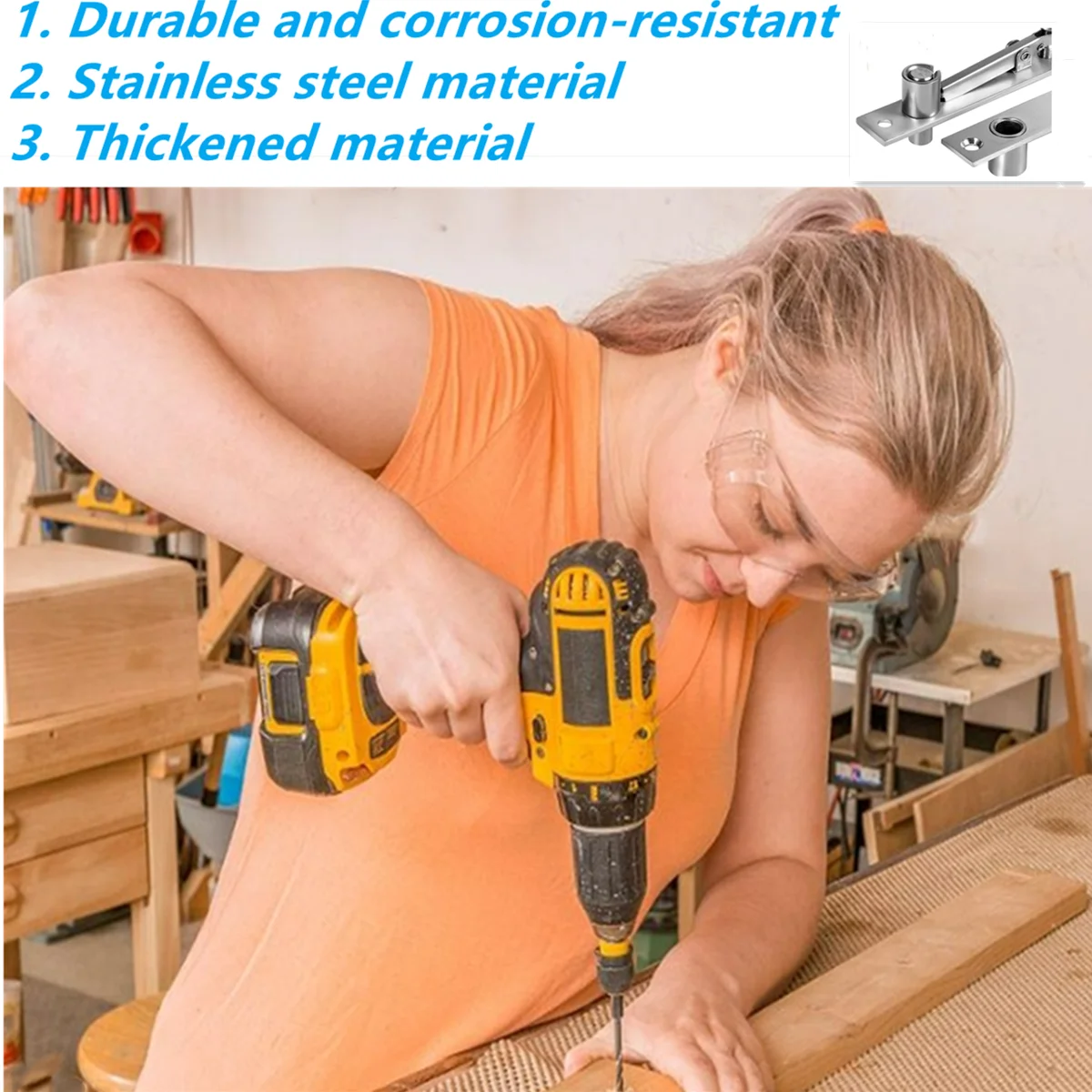 360° Rotation Heavy Duty Pivot Hinge Stainless Steel Hidden Door Hinges Invisible Pivot Door Hardware for Secret Doors Bookshelf