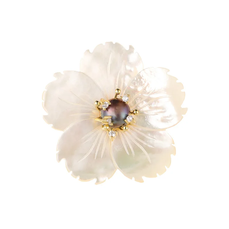 

WP-001 Newest Natural Mother of Pearl shell carved flower Brooch for Women gift fashion purity Gorgeous Pearl Brooch