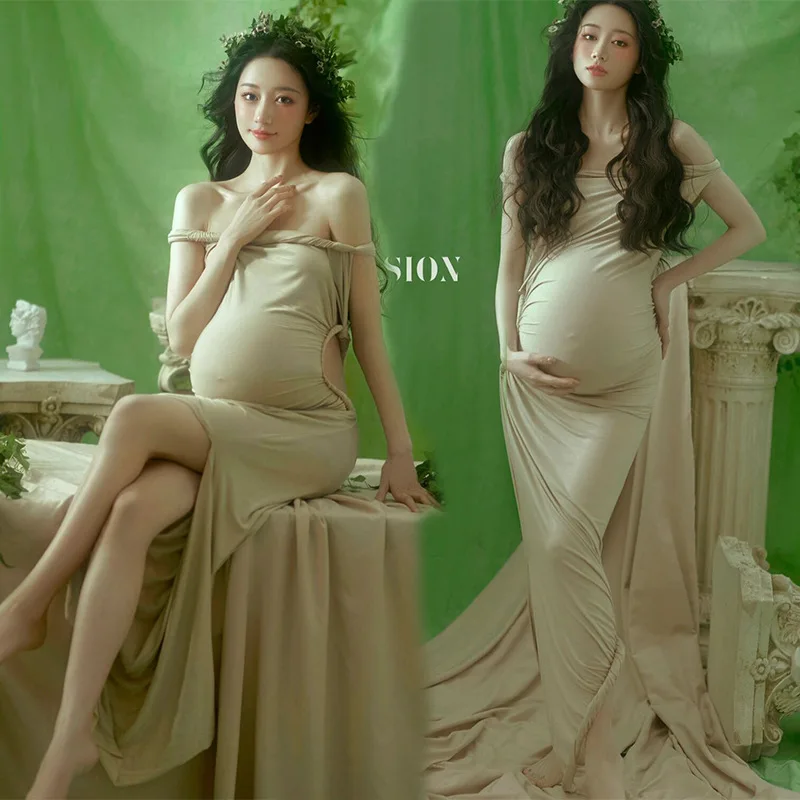 Maternity Dresses Photoshoot Comfortable Stretch Cloth Pregnant Women Dress Off Shoulder Slim Fit Dress Props For Photo Shoot