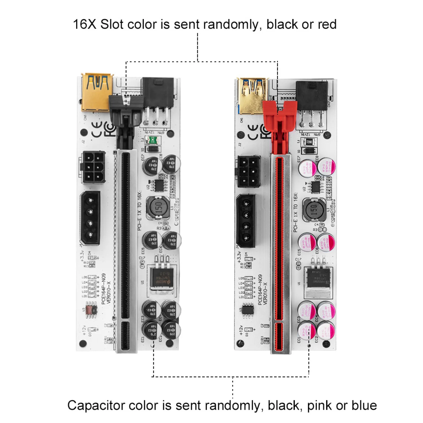 VER010-X Pcie Riser 010 Express X16 Cabo Riser, untuk kartu Video 6Pin daya 8 kapasitansi untuk penambang tambang