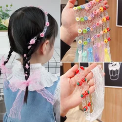 Sweet Crystal Pearl Headband for Girls Head Loop Handmade Flowers Strawberry Mesh Lace Bow Hairbands Children's Hair Accessories