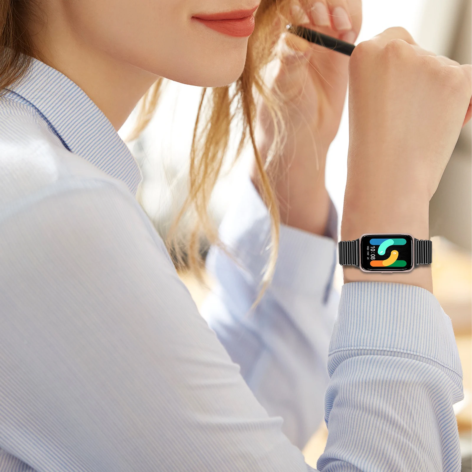 لساعة Samsung Galaxy Fit3 SM-R390 المصنوعة من الفولاذ المقاوم للصدأ وحزام معصم ملون مطلي بالكهرباء - أسود #6