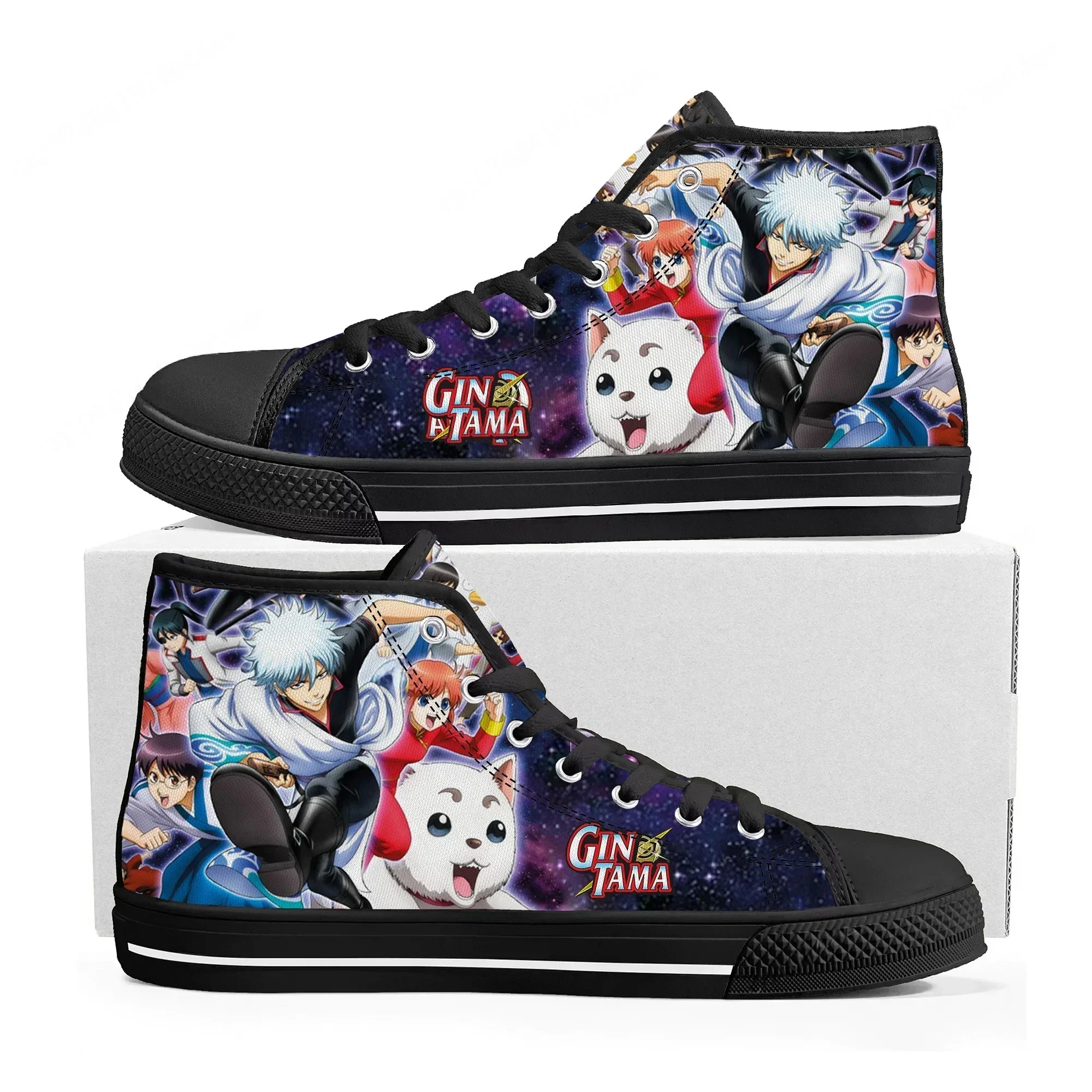 

Кроссовки Gintama High Top для мужчин и женщин, высококачественные кеды из канваса с изображением Сакаты Гинтоки, повседневная обувь в стиле аниме, изготовленная на заказ