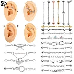 ZS 1 Piece 14/16G Stainless Steel Long Industrial Barbell Ring 22-52MM Butterfly Cat Cartilage Helix Earring Piercings Jewelry