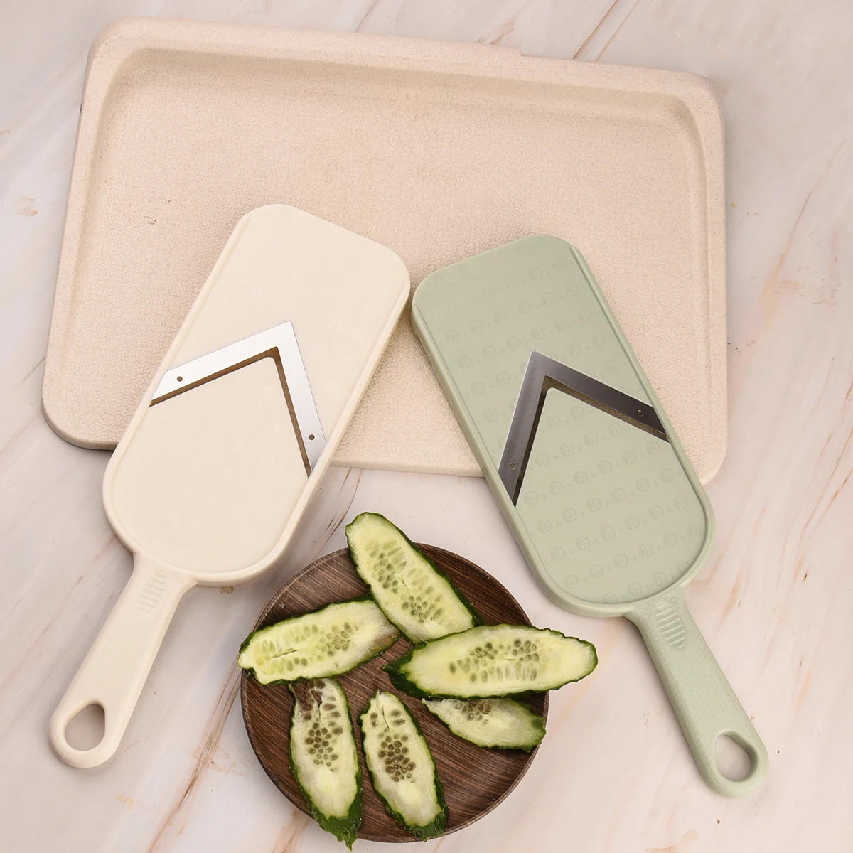 Multi Handheld Mandoline Slicer - Stainless Steel V Blade, with Cleaning Brush, Comfort Grip, Easy to Clean, for Kitchen, Vegeta