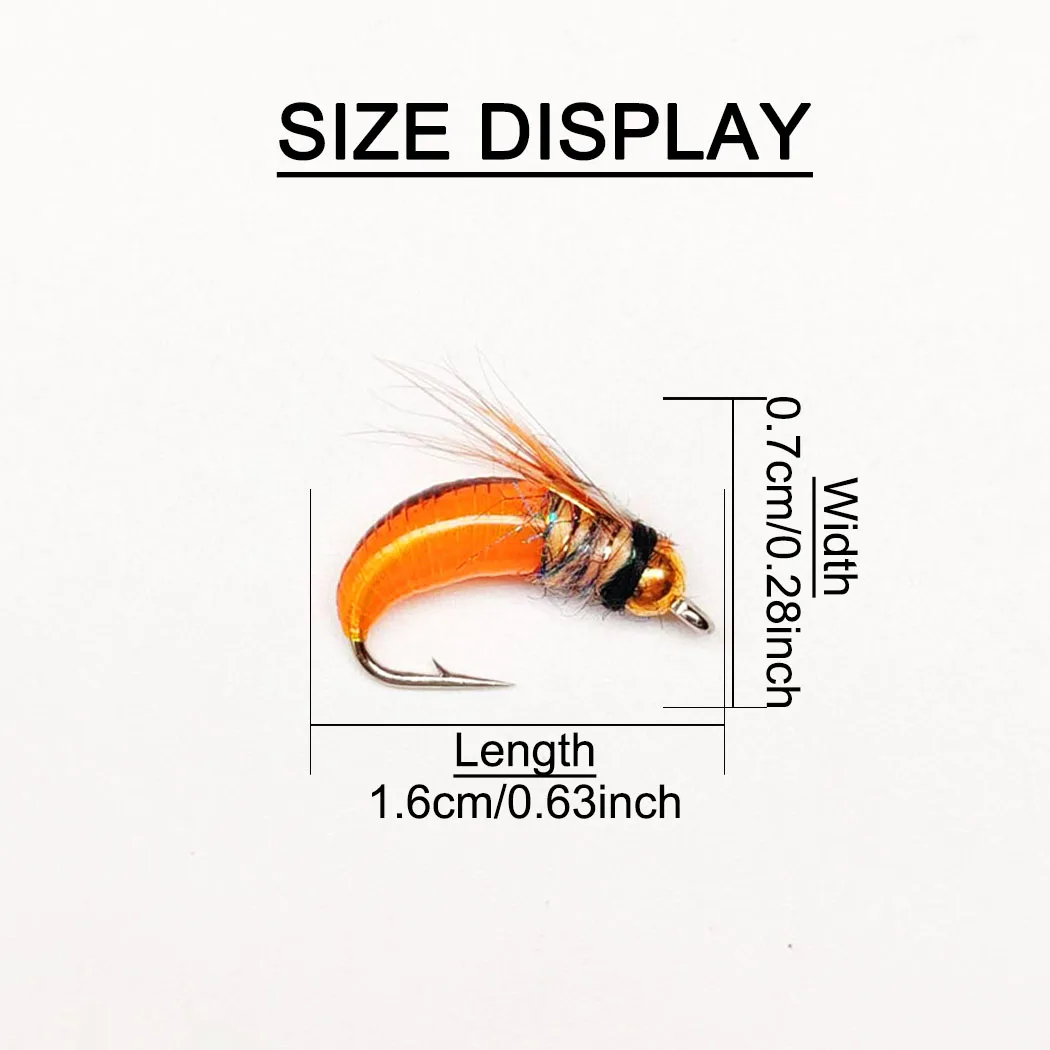10 Stück-mit Fliegenbox Fliegenfischen Fliegen Künstlicher BeadHead Nymphe Orange Trockenfliegen Köder zum Angeln Forellen Nymphenköder – Detail 4