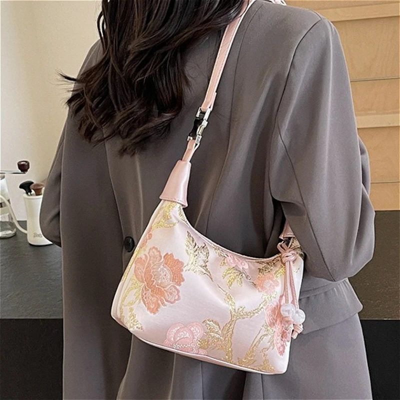 Casual Embroidered Chinese Style Handbag Purses Canvas Hanfu Embroidery Handbag Zipper Crossbody Bag Cheongsam Bag Party