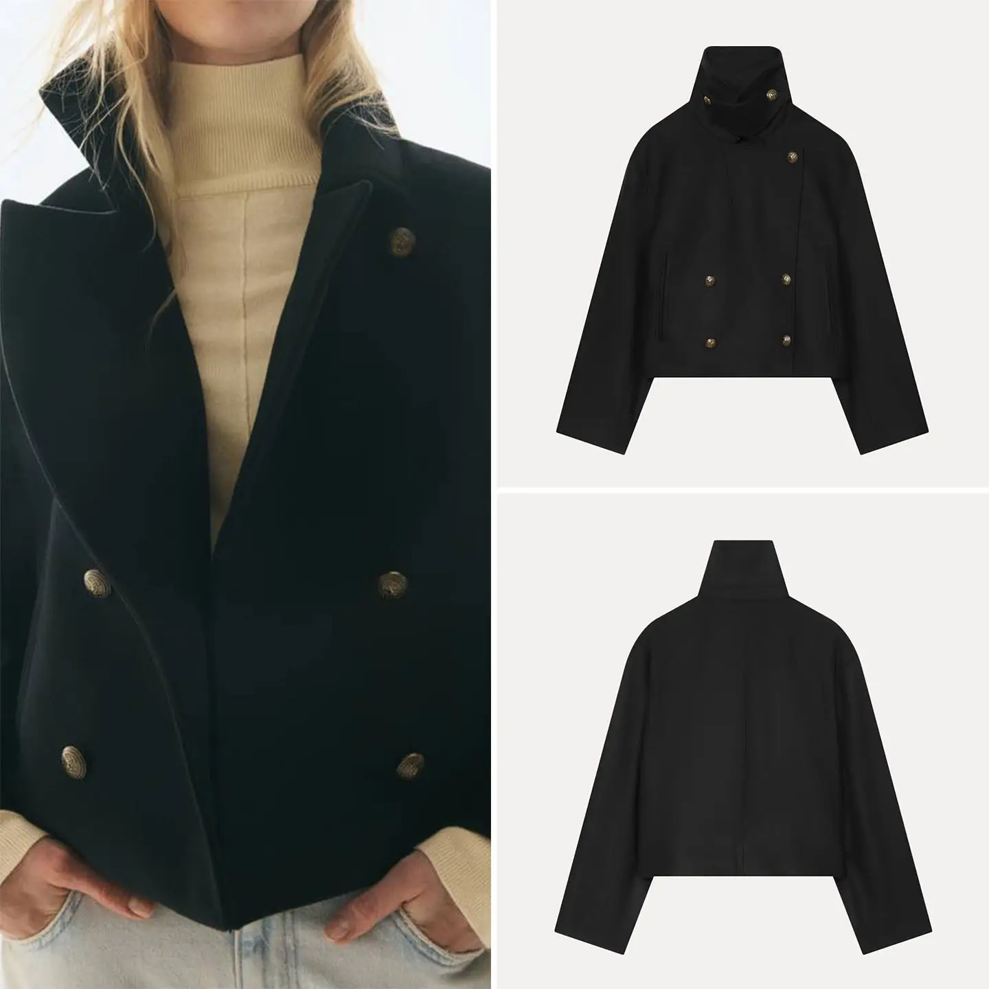 Gold Button Long Sleeve Smock Collar Jacket Women's Casual Style Loose Fit Outerwear Autumn Fashion 2026 ZADATA Brand