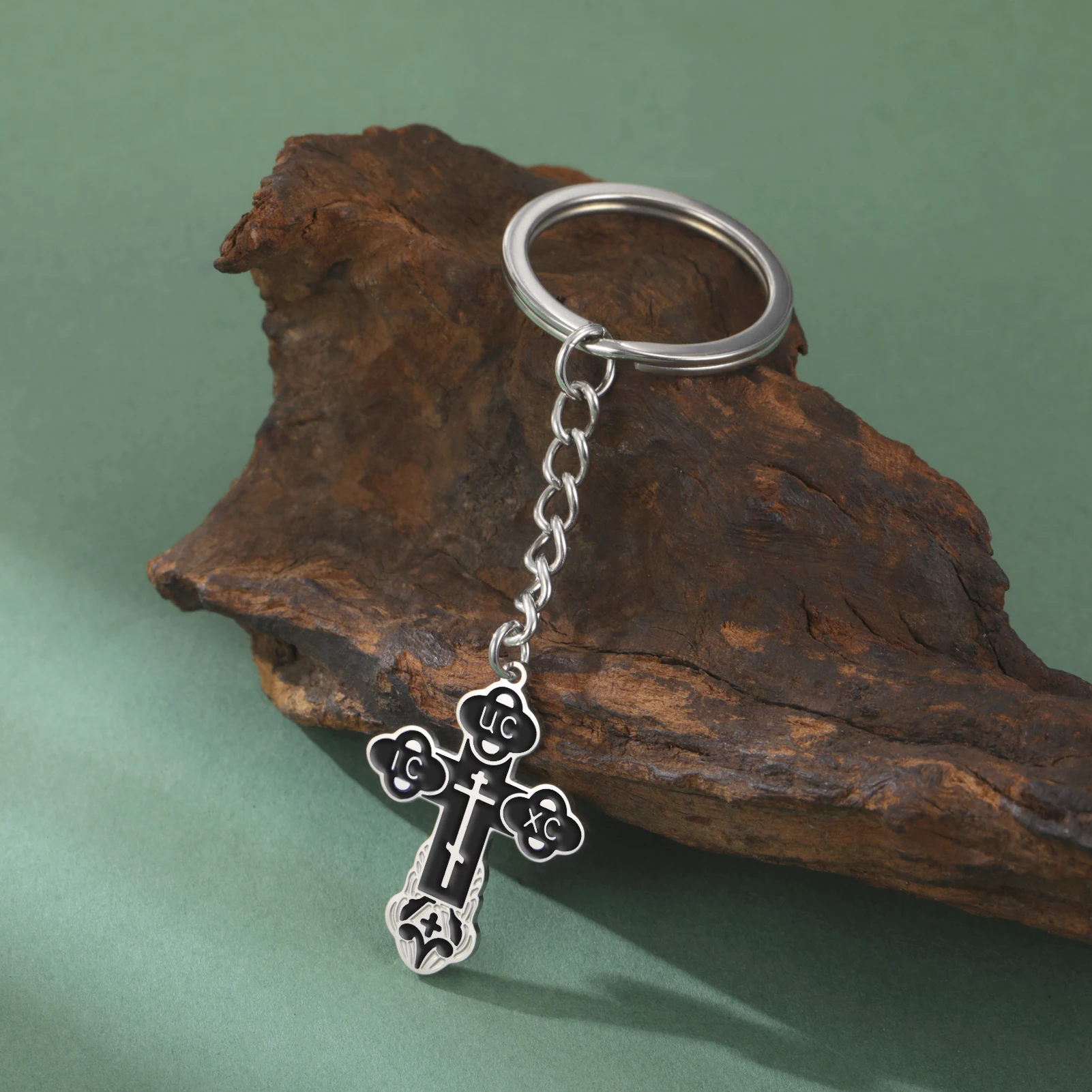 COOLTIME Edelstahl-Kreuz-Anhänger-Schlüsselanhänger, östliche orthodoxe Inschriften, Amulett-Schlüsselanhänger, christlicher Gebetsschmuck – Detail 11