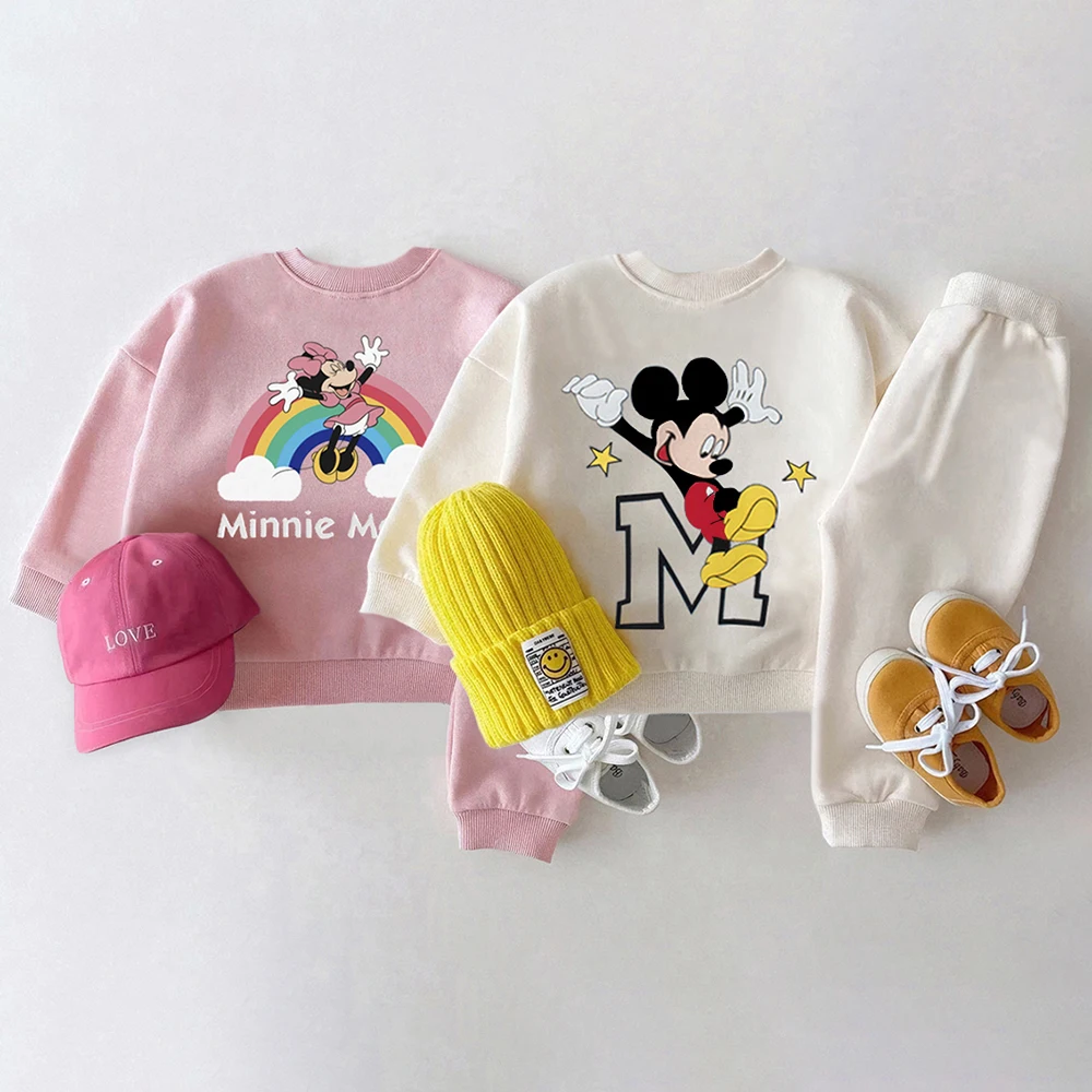 

Disney Mickey Minnie Print Clothes Sets for Kids Spring Autumn Cotton O-Neck Sweatshirt Top + Pant 0-4Y Baby Girls Boy Outfits