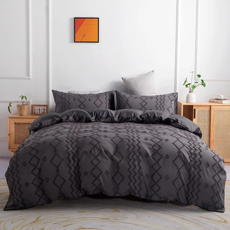 Pure Color Waves Pattern Dovet Cover Black White Pillowcases Plaid Quilt Case Fashionable Living Room housse de couette