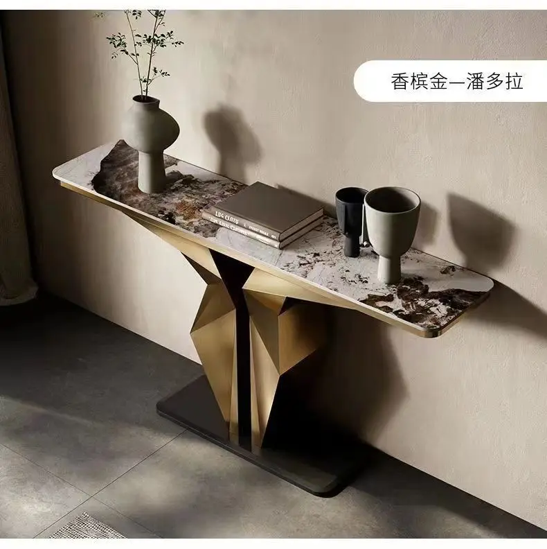 طاولة مدخل فاخرة خفيفة من الشمال طاولة مدخل بسيطة لغرفة المعيشة في الفيلا شريط من الفولاذ المقاوم للصدأ مقابل شريط الحائط #3